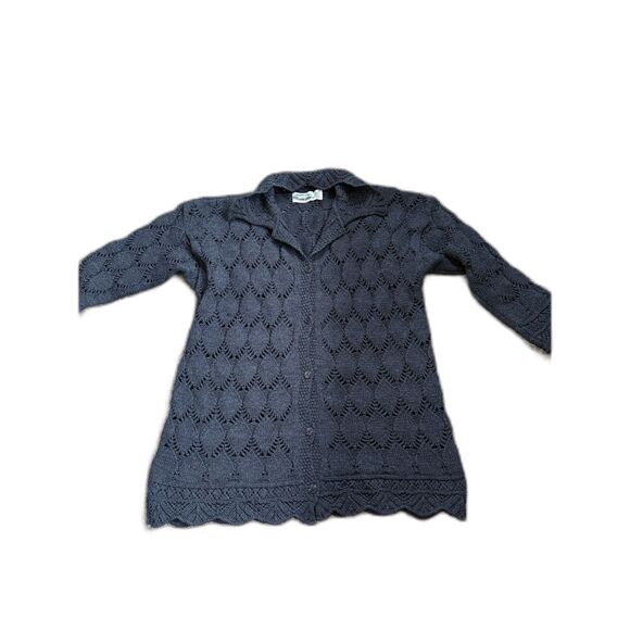 Aran Crafts Sweaters - Aran Crafts Merino Wool Button Front Cardigan Made in Ireland Charcoal Gray